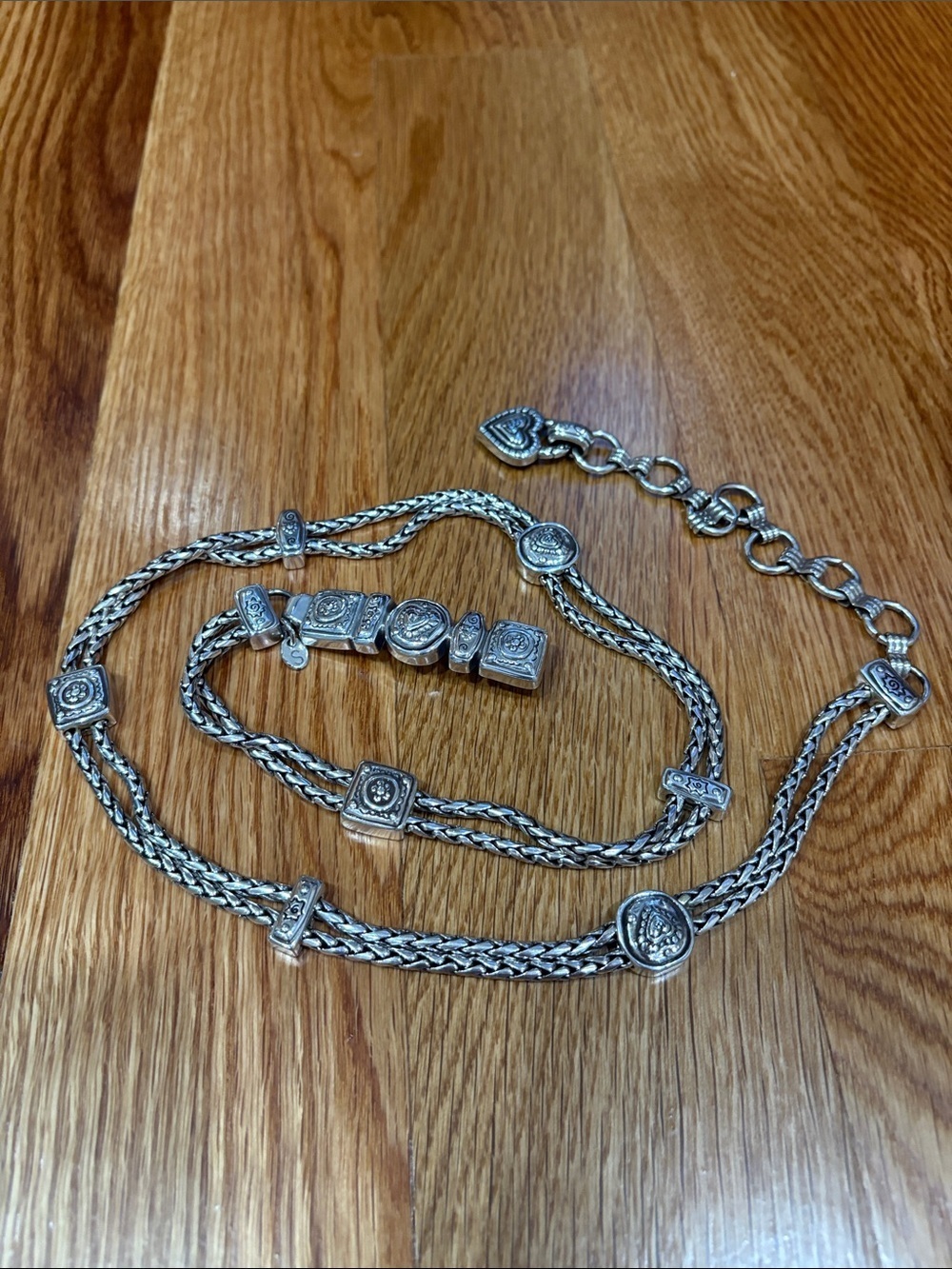 Brighton silver plated chain belt double wheat with hearts chain size Small